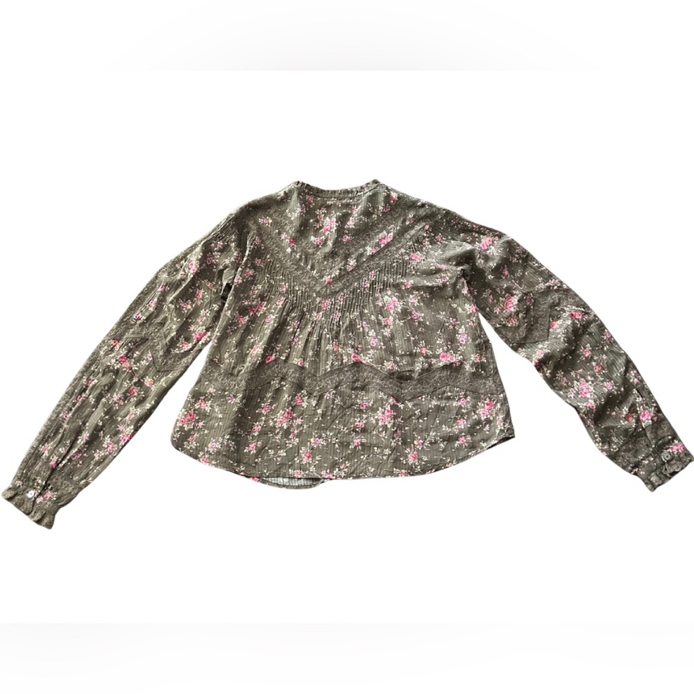 LoveShackFancy Ravelle Floral Lace Button Down Blouse | Bancha Green | Size S - Picture 3 of 7